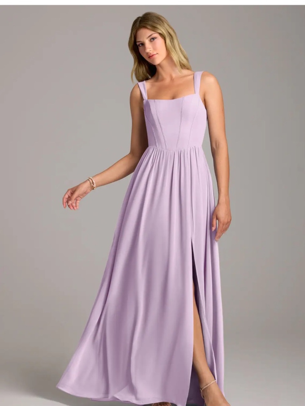 Frosted lilac Azazie bridesmaid dress